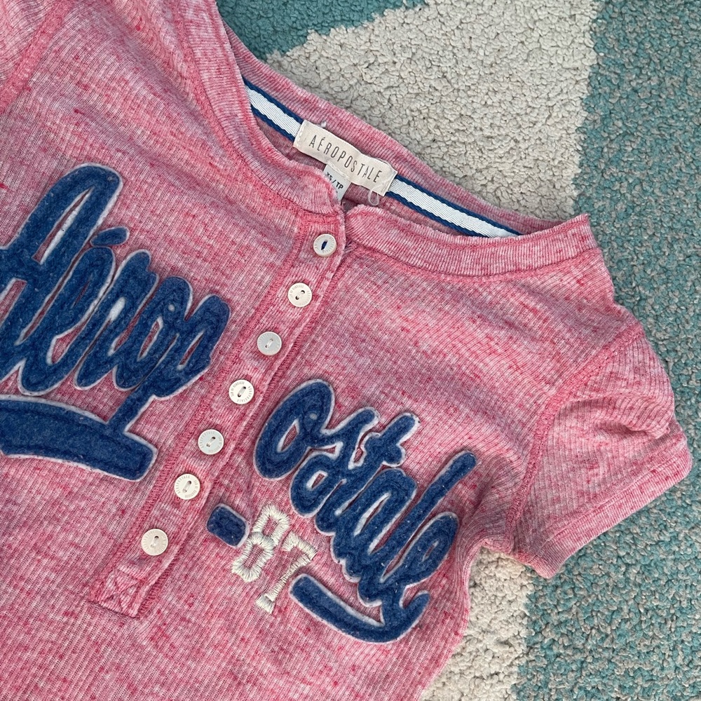 Pink and Blue Aéropostale Baseball Tee